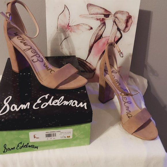 Sam Edelman, Suede Open Toe Strappy Block Heel, Tan - Picture 2 of 11